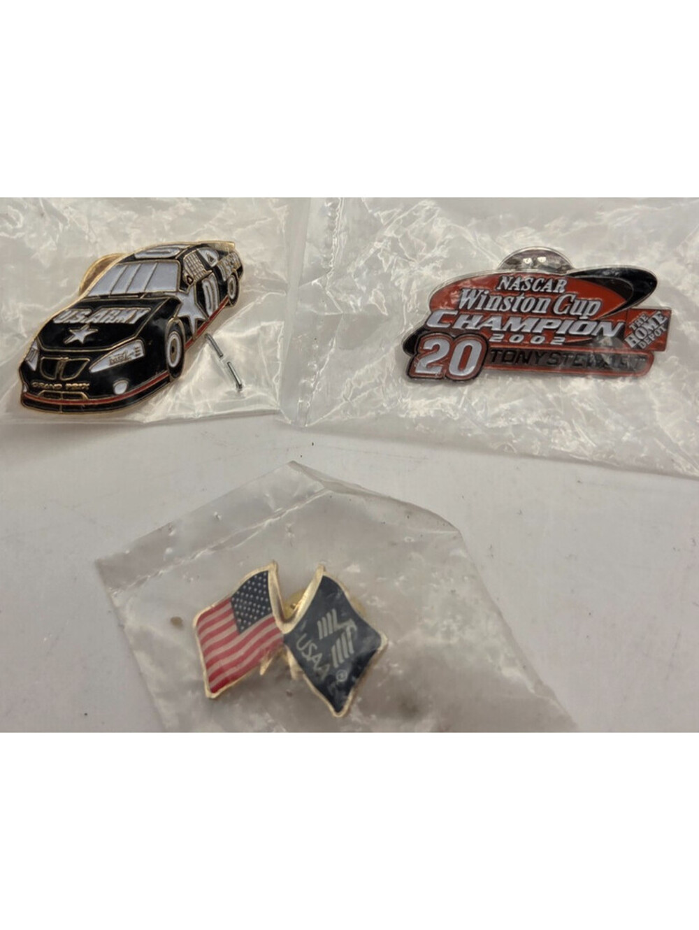 NASCAR Tony Stewart 2002 Winston Cup Champion Pin Lot Home Depot USA Flags